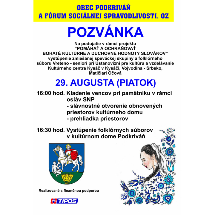 Pozvánka - vystúpenie FS Vreteno 29.08.2025